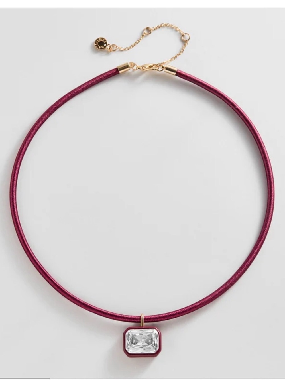 BaubleBar Fuchsia Cord Necklace with Clear Gem and Gold Accents